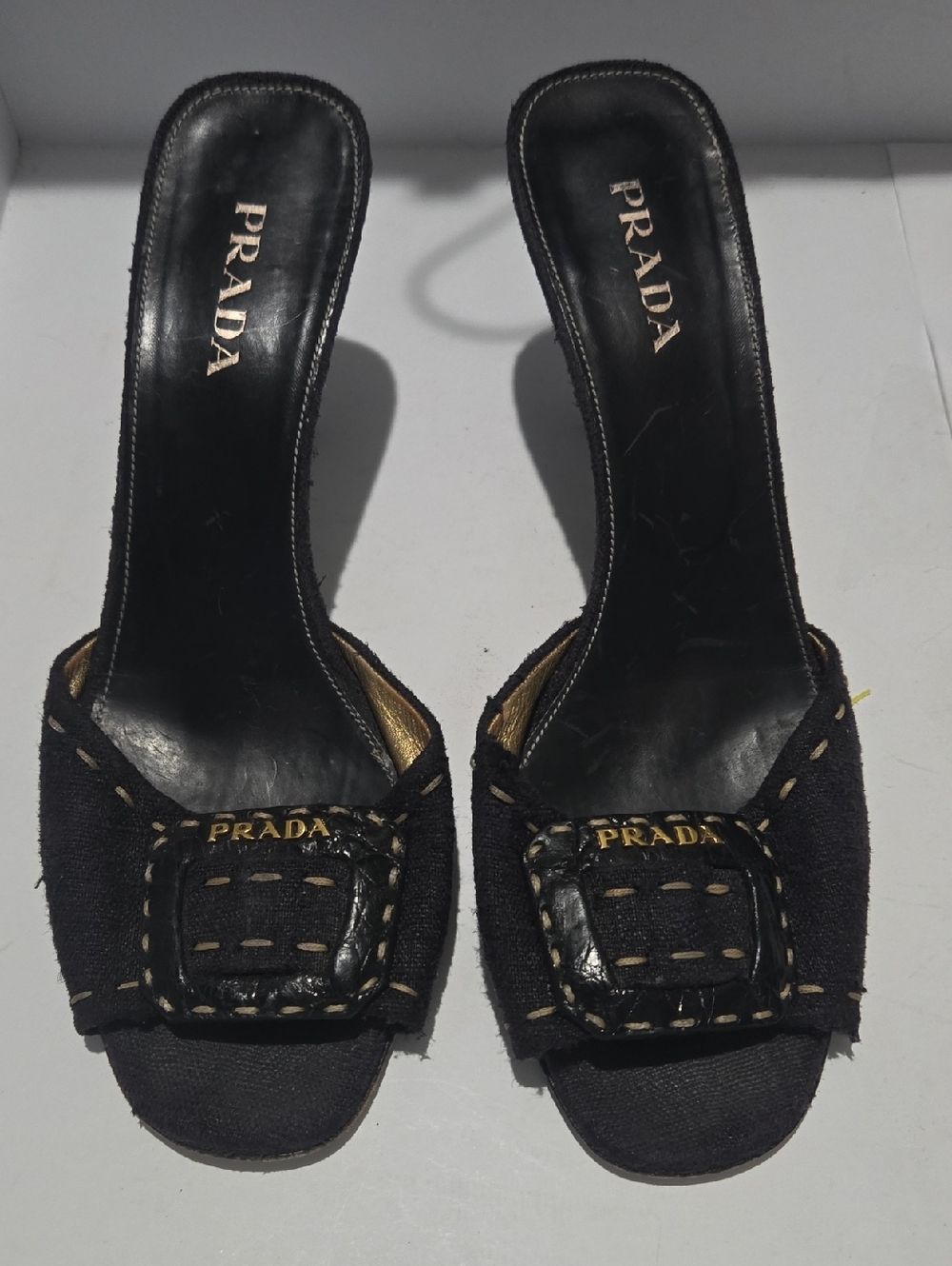 Prada Black Open-Toe Slippers with Branded Buckle